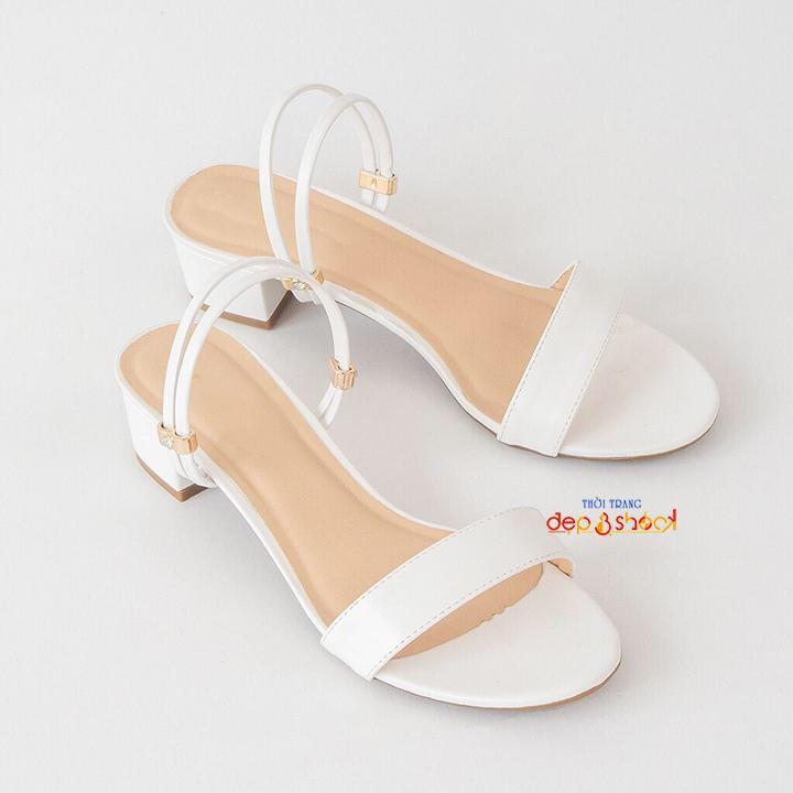 Giày sandal cao gót BIG SIZE thời trang mũi tròn phối dây thắt nút kim loại cao 3cm