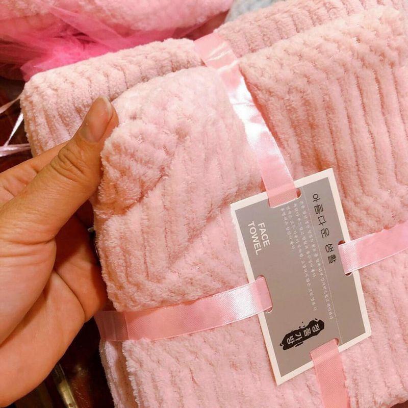 Set 02 Khăn tắm + khăn mặt lông cừu lớn sợi microfiber Hàn Quốc cao cấp mềm mịn bảo vệ da cho gia đình và cho bé
