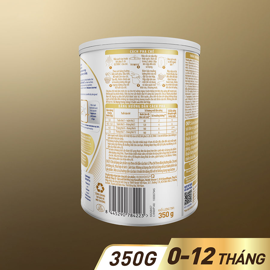 Sữa bột công thức S-26 ULTIMA 1 350G với hợp chất NUTRILEARN CONNECT cho bé 0 - 12 tháng tuổi