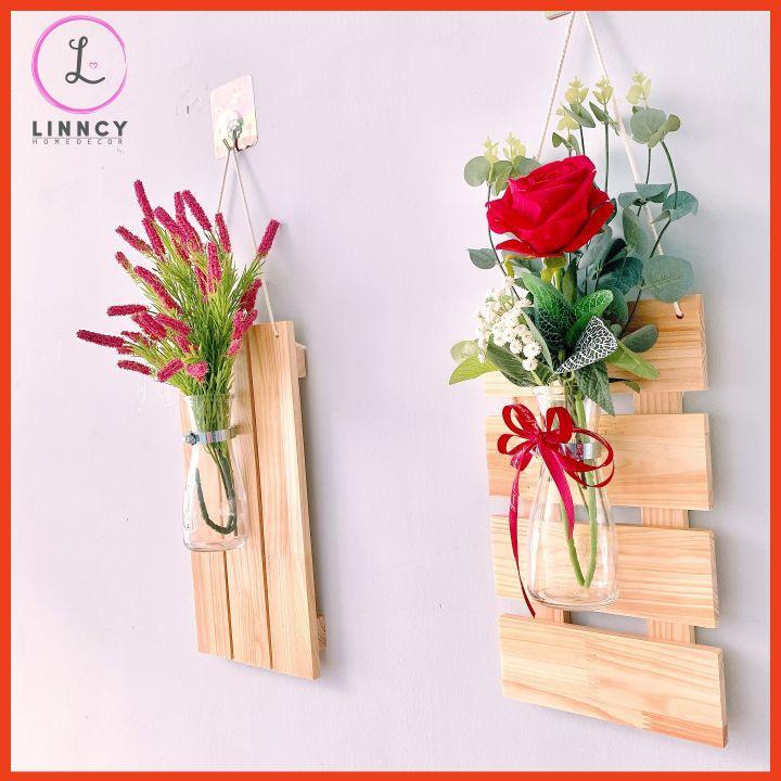 Bảng gỗ, khung gỗ treo tường cao cấp kèm lọ thủy tinh trồng cây thủy sinh, cắm hoa lá nhiều mẫu hoa trang trí