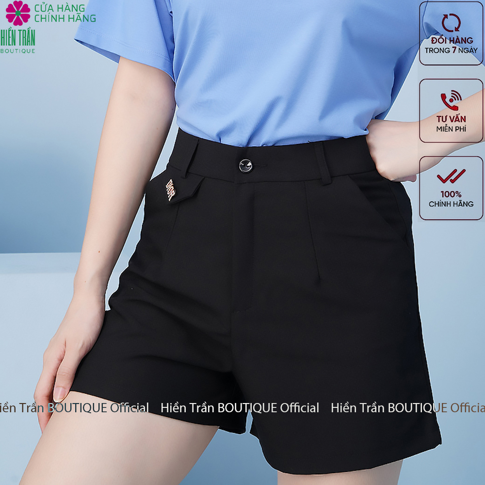 Quần short nữ Hiền Trần BOUTIQUE túi nắp lệch cạp cao short ống rộng phong cách cá tính trẻ trung