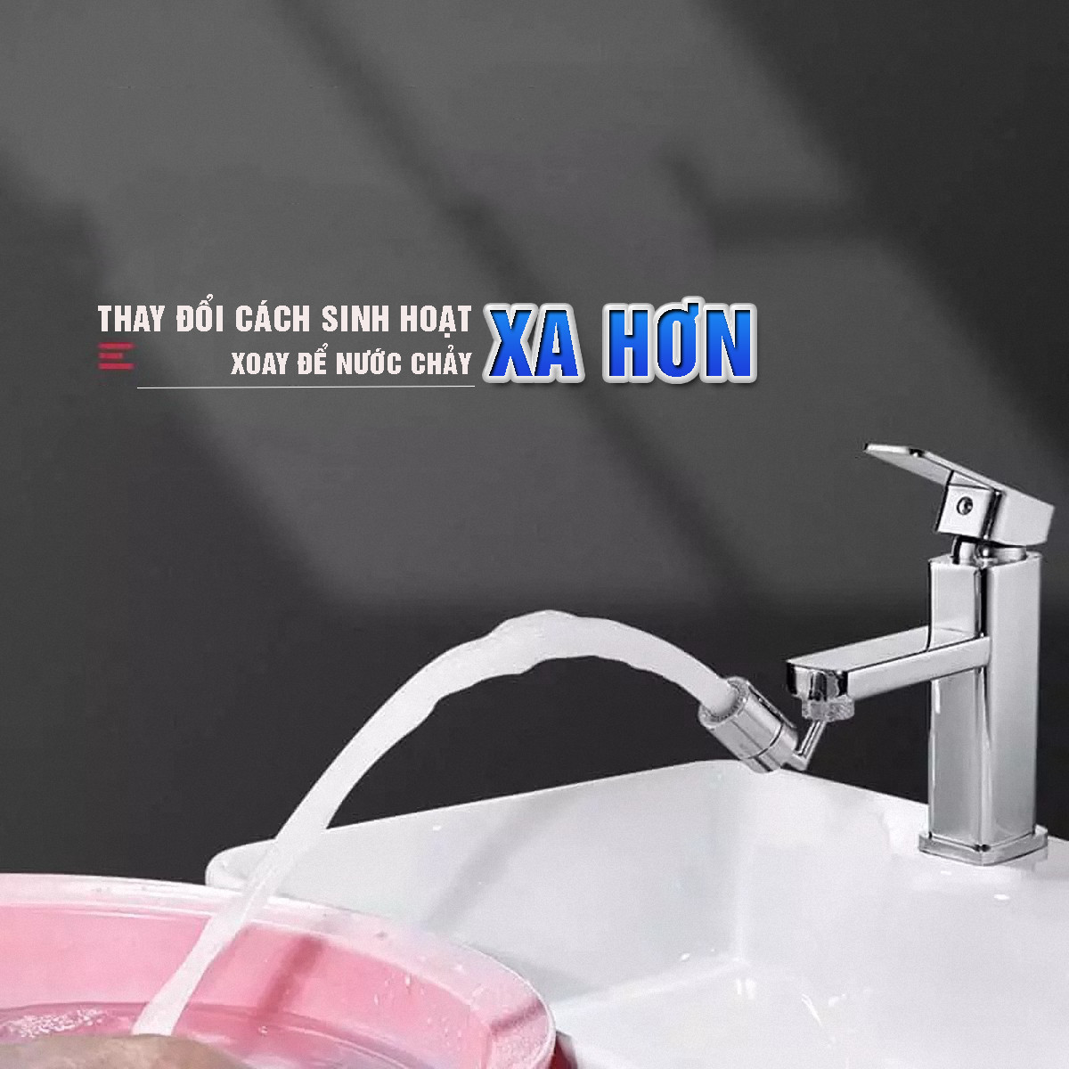 Phụ kiện đầu chuyển gắn vòi nước rửa mặt, vòi lavabo, vòi rửa bát 2 chế độ điều chỉnh nước Sen và dòng, tăng áp, xoay 360 độ, 720 độ, tiết kiệm nước, chất liệu đồng thau mạ 9 lớp – Dan House 3011