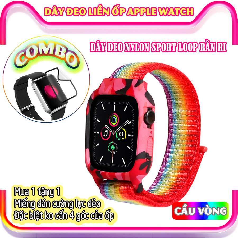 Dây Đeo liền ốp dành cho Apple Watch 7/6/5/4/3/2/1 size 38/40/41/42/44/45mm Sport Loop Nylon rằn ri - nhiều màu (tặng cường lực dẻo theo size)