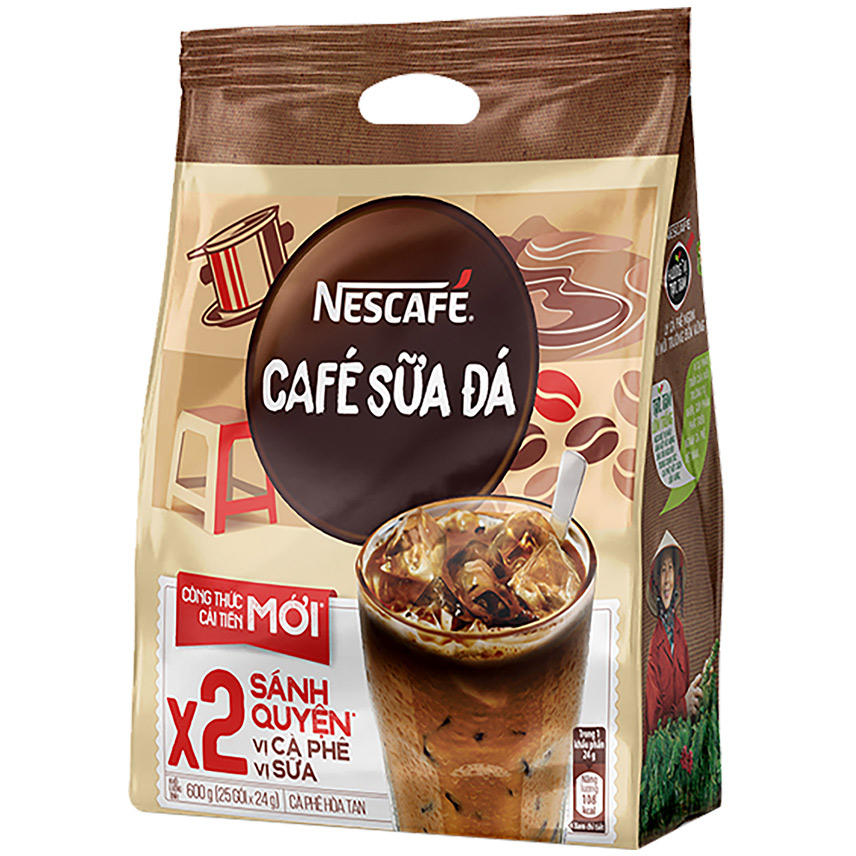 Combo 3 cà phê hòa tan Nescafé 3in1 cà phê sữa đá (Bịch 25 gói x 24g) [Tặng túi du lịch đa năng]