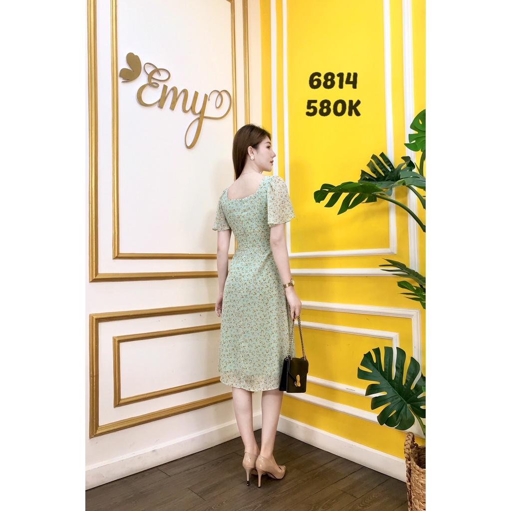 Đầm EMY EM6814 Xoè xanh Nhí Cổ Lục Giác