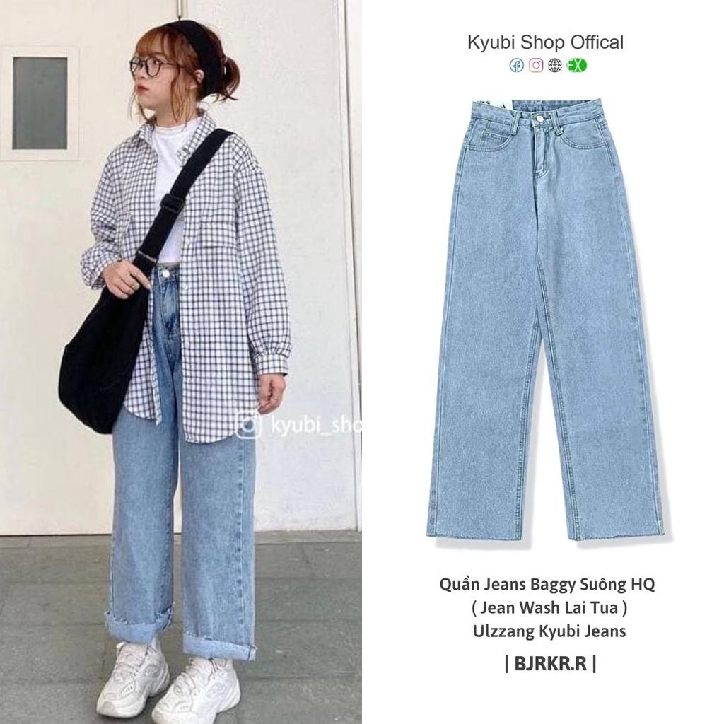 Quần jean baggy ống suông phong cách Hàn Quốc ulzzang (Có bigsize) - Quần jean ống rộng Kyubi BJRKR