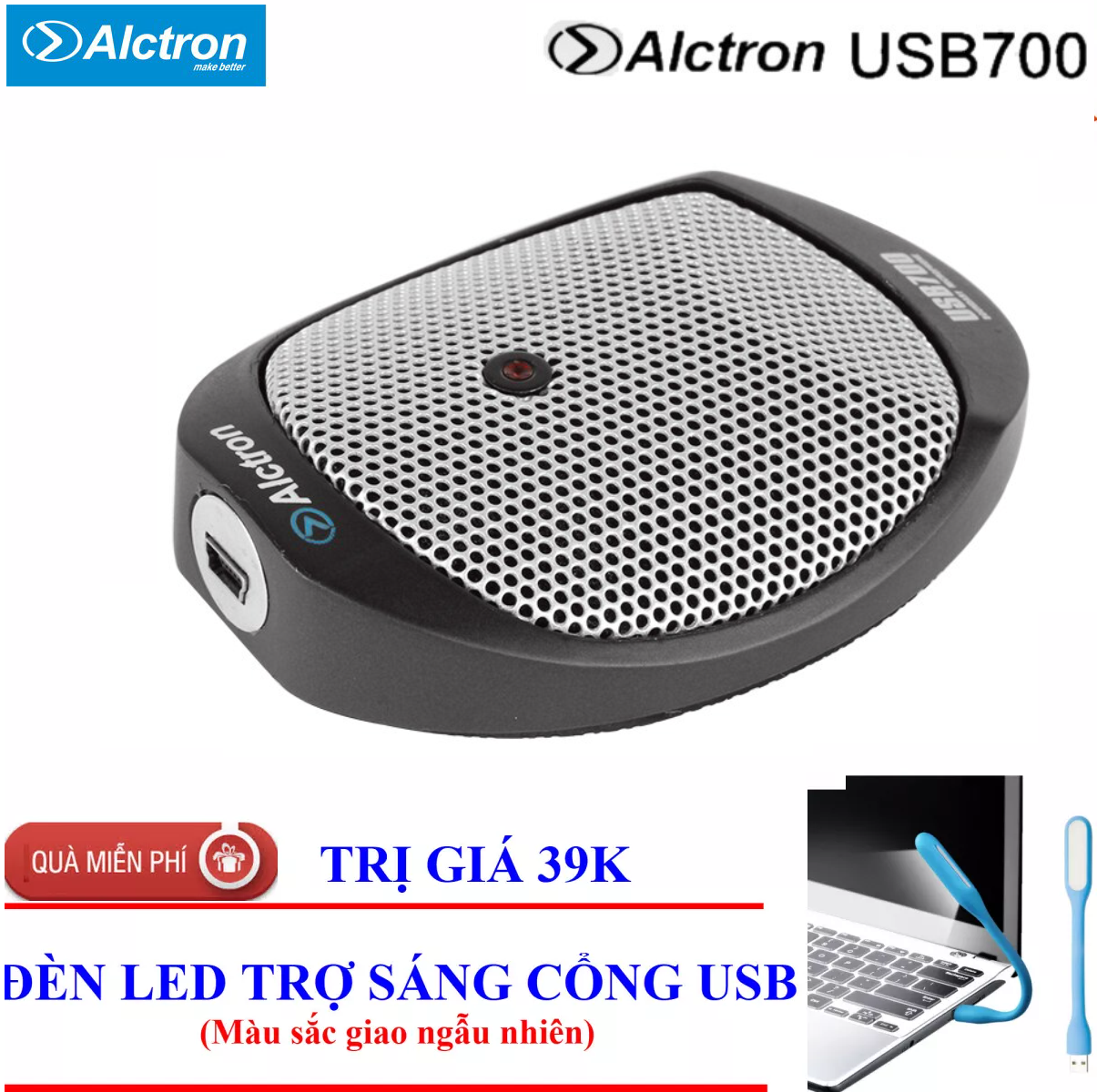 Micro Để Bàn Altctron USB700 Chuyên Dùng Thu Âm Cho Máy Tính PC, Laptop Phục Vụ Họp Trực Tuyến, Học Online Kèm Đèn LED USB - Hàng Chính Hãng