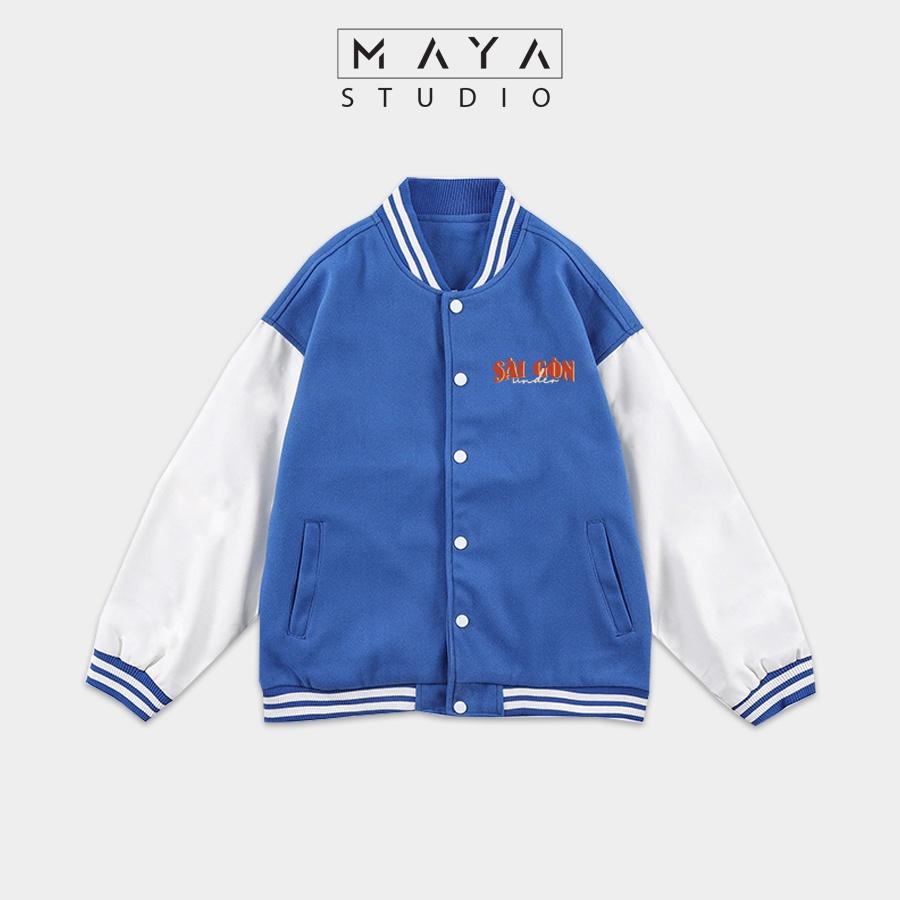 Áo Khoác Bomber MAYA HÀ NỘI VÀ SÀI GÒN form rộng Unisex nam nữ kiểu Varsity Jacket vải nỉ bông cực chất