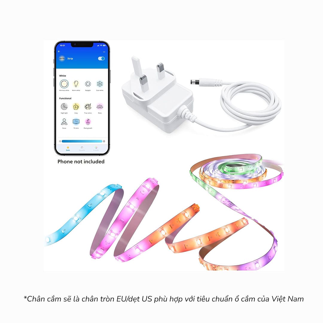 Đèn LED dây thông minh Wiz LightStrip RGBIC Matter &amp; Wifi, hiển thị 16 triệu màu, kết nối App