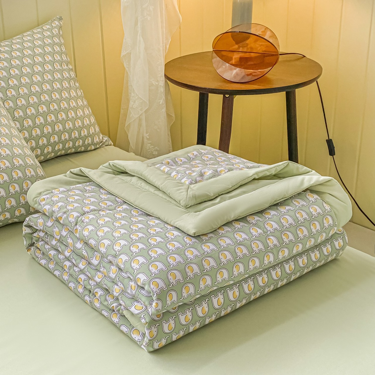 Bộ 5 món chăn chần bông cotton đũi LIDACO họa tiết vintage phù hợp với mọi cỡ nệm