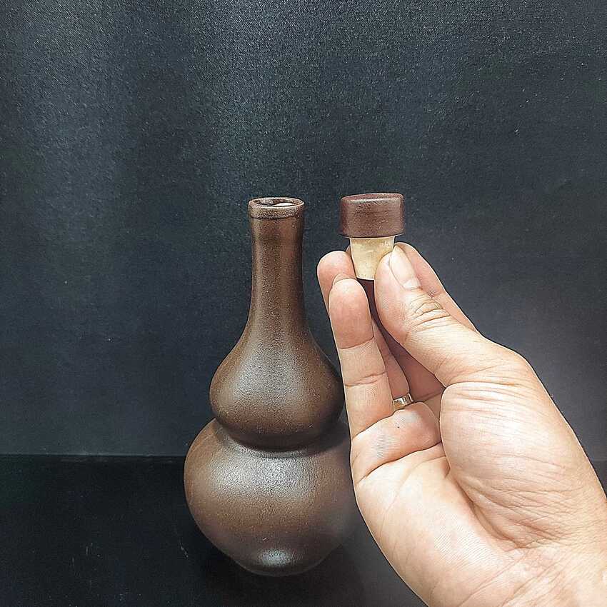 Bình Rượu Gốm Bát Tràng 350ML cao cấp mẫu hồ lô màu nâu nhám - Nậm Đựng Rượu chất lượng đảm bảo