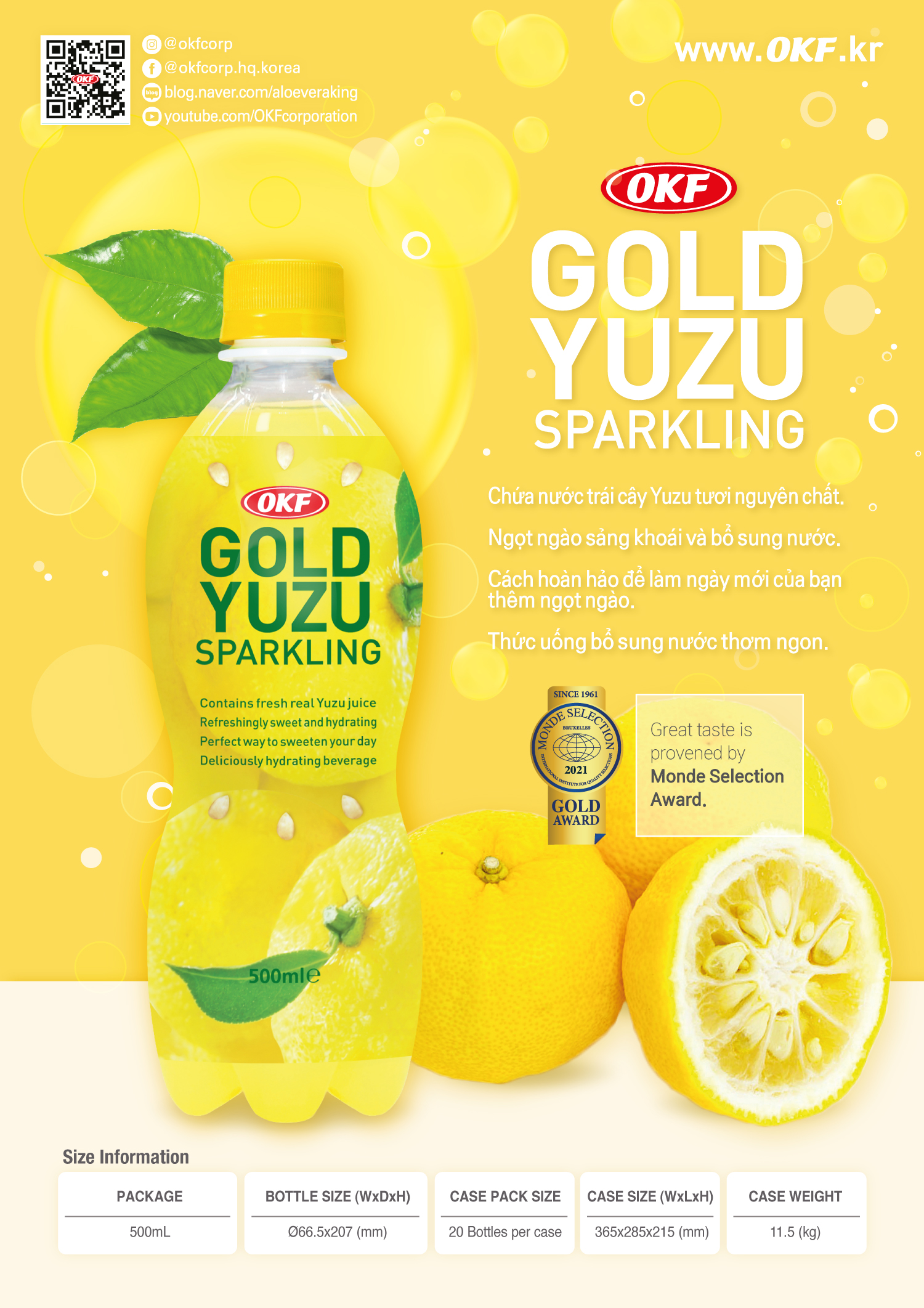 Nước chanh yuzu sparkling OKF 500ml