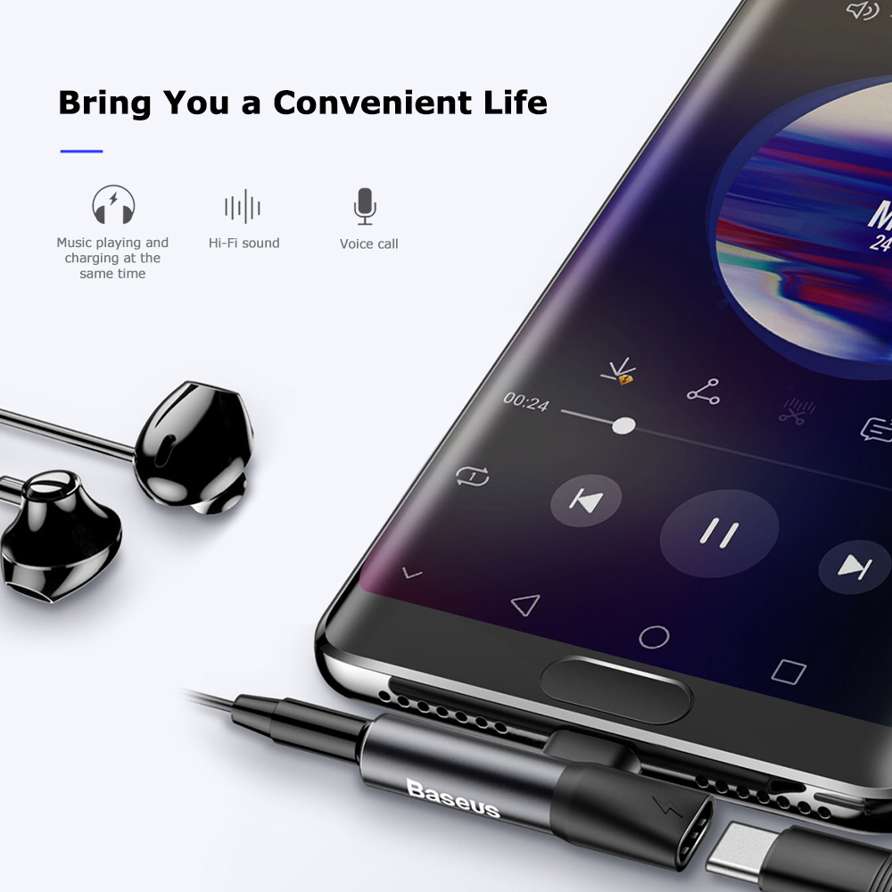 Cáp chuyển Baseus L41  Type C sang Audio 3.5mm và Type C- Hàng chính hãng