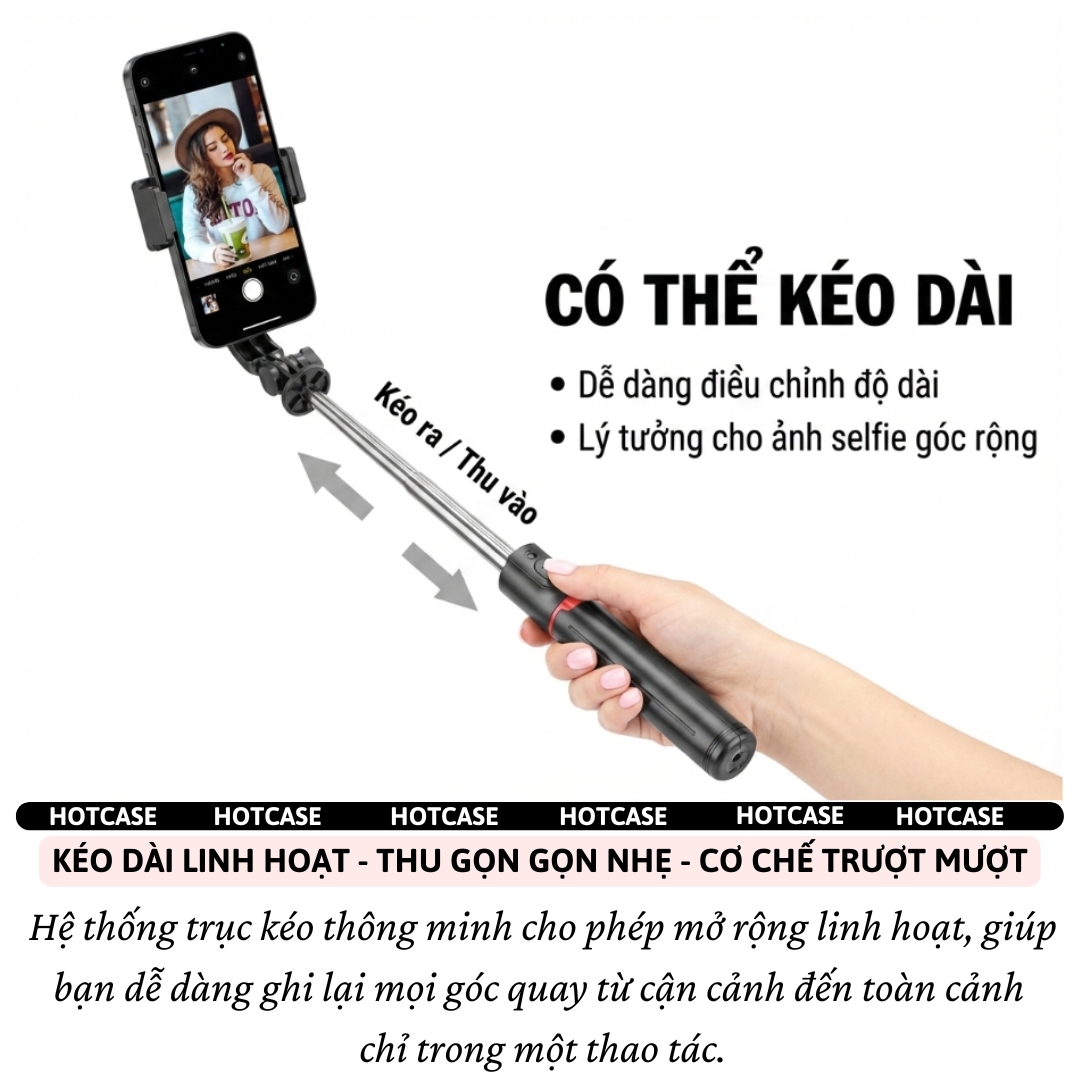 Gậy chụp hình selfie tripod 3 chân bluetooth không dây Xoay 360 độ HOTCASE I12 cho iPhone 17 16 15 14, samsung, oppo, vivo - Gập Gọn 3in1, Chống Rung Cực Đỉnh, Xoay 360°, Cao 1130mm - Hàng nhập khẩu