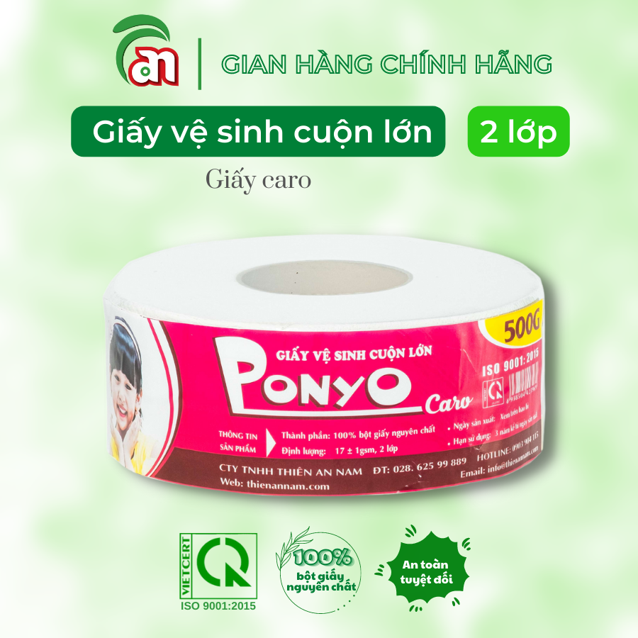 Giấy vệ sinh cuộn lớn chất lượng cao, tan nhanh, mềm mịn PONYO JB500