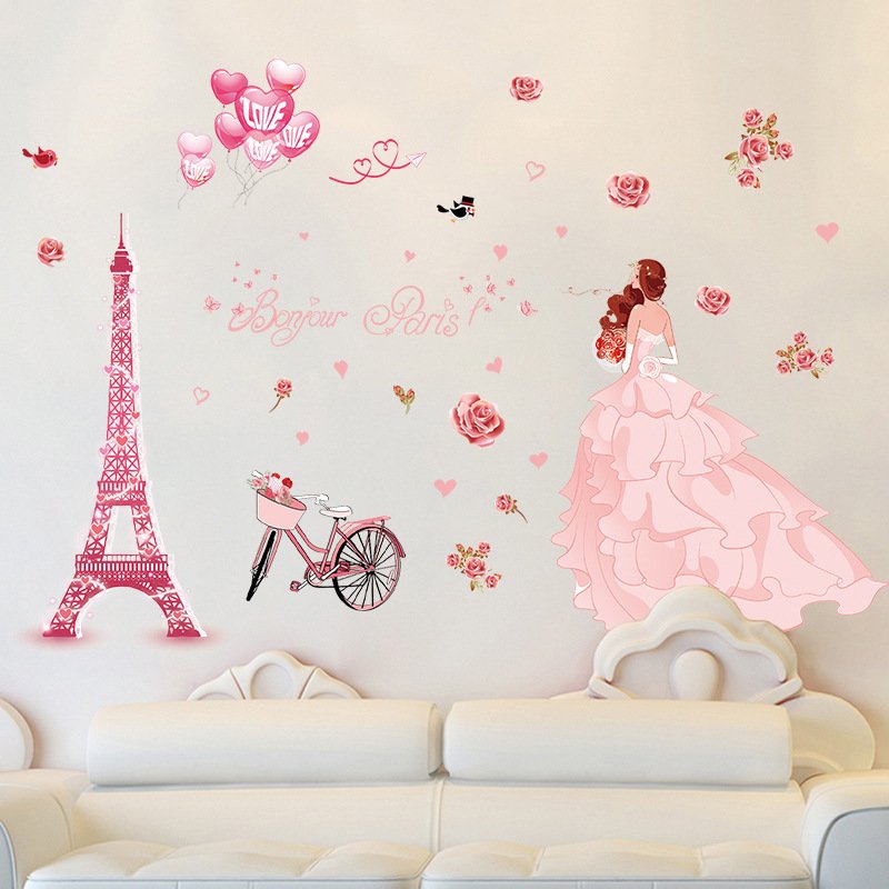 Decal dán tường cô gái Paris ngọt ngào sang trọng