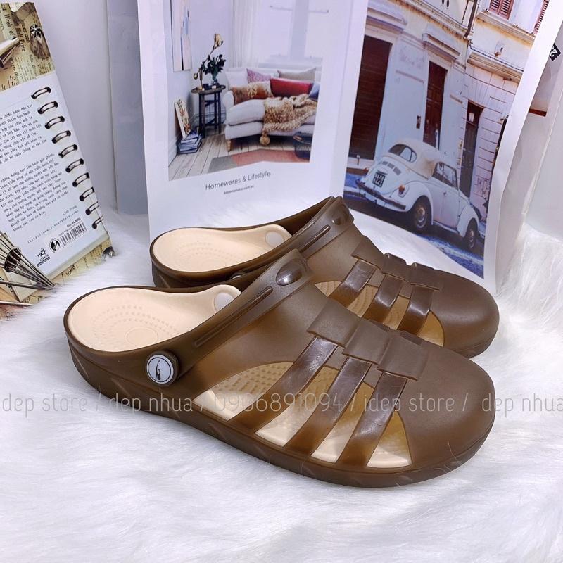 Sandal chiến binh - Giày sục nhựa dẻo 3 sọc cao cấp đi mưa bít mũi nữ iDÉP - GL043