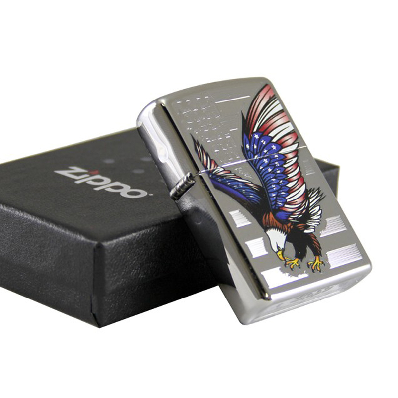 Bật Lửa Zippo 28449 Eagle Flag Polished Chrome