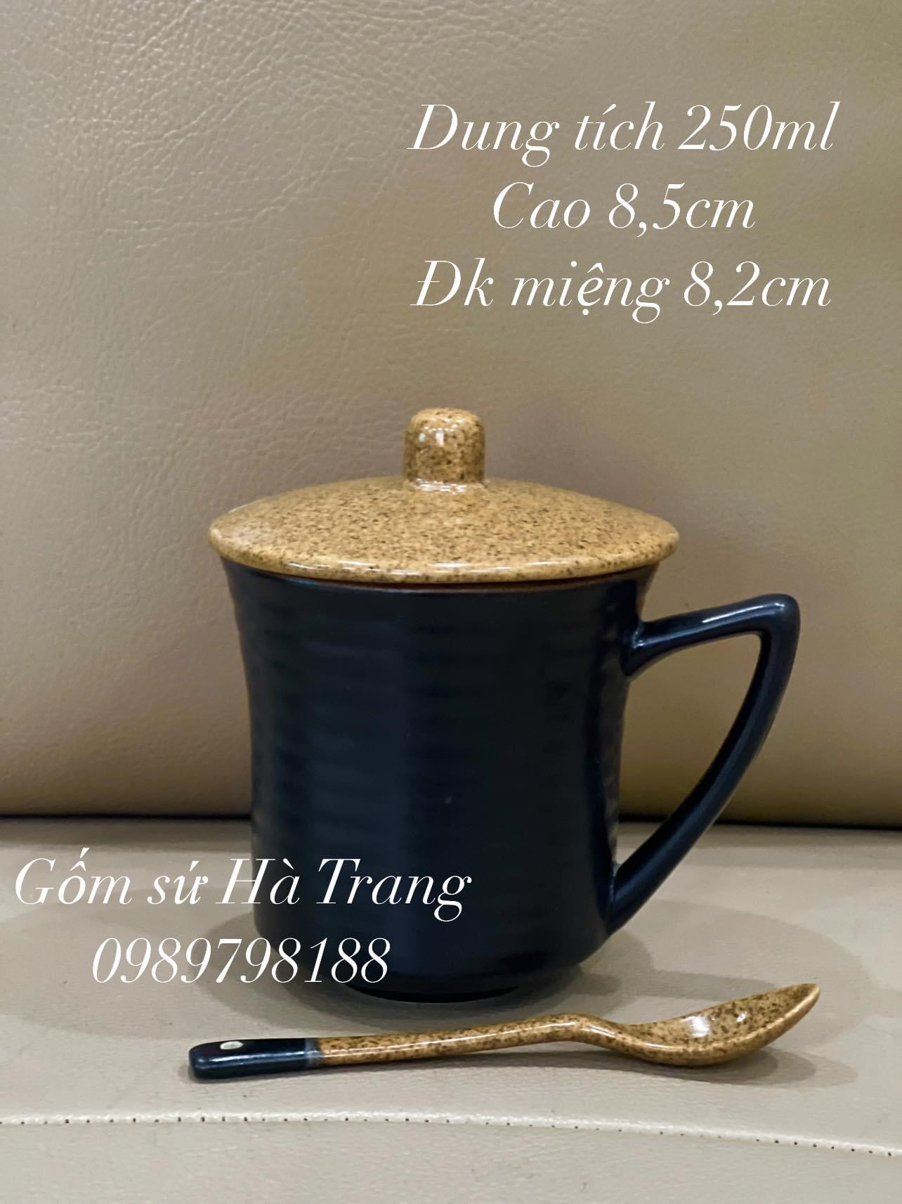 Cốc nắp thìa gốm sứ Bát Tràng dung tích 250ml
