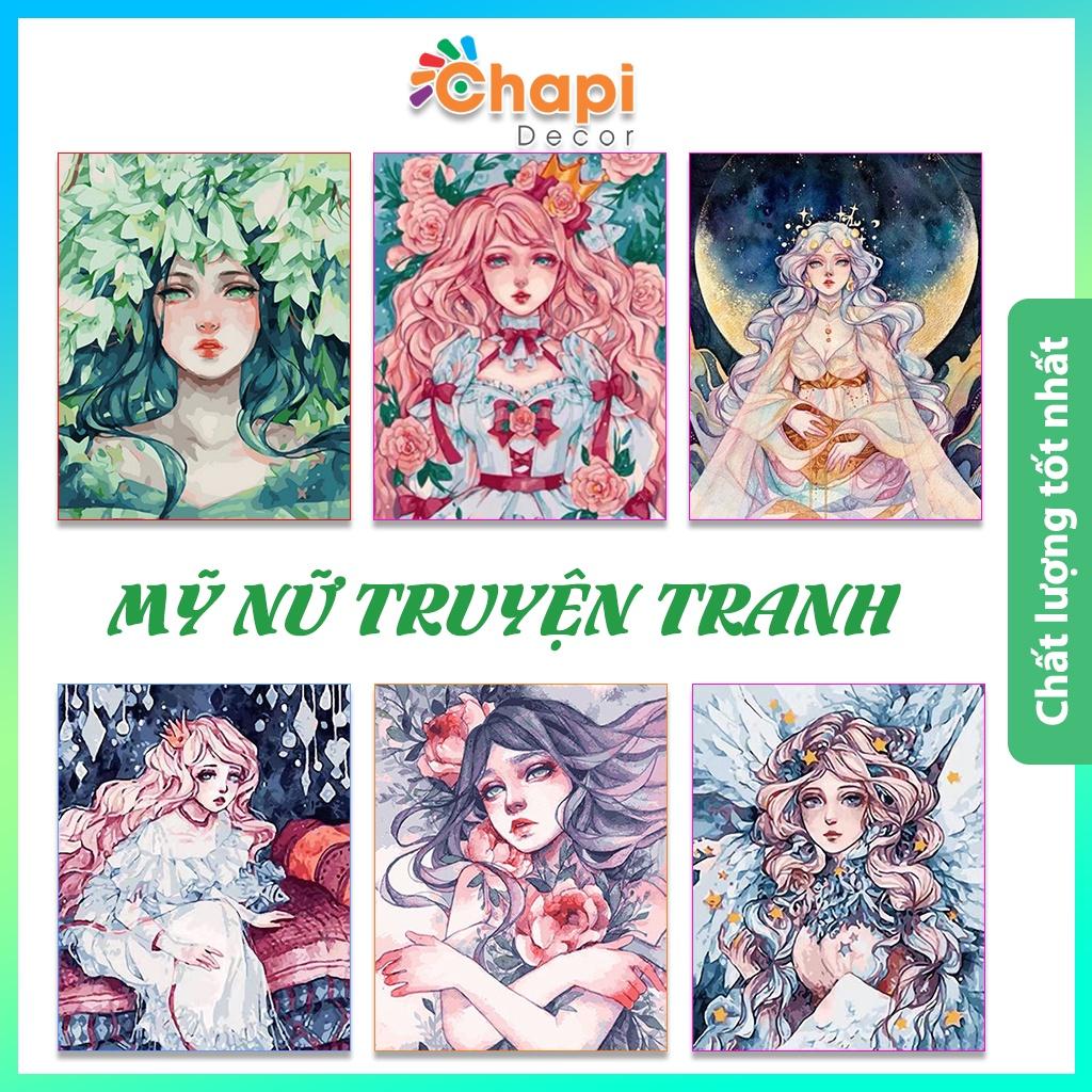 Tranh tô màu theo số Mỹ Nữ, Nàng Thơ size 40x50cm đẵ căng khung