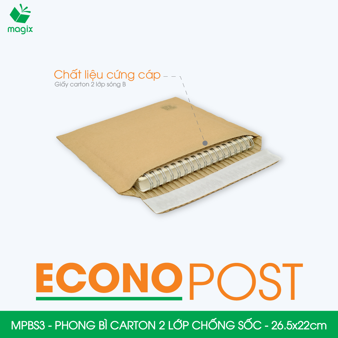 MPBS3 - 26,5x22 cm - Combo 20 túi phong bì carton chống sốc, chống thấm nước, sẵn keo niêm phong
