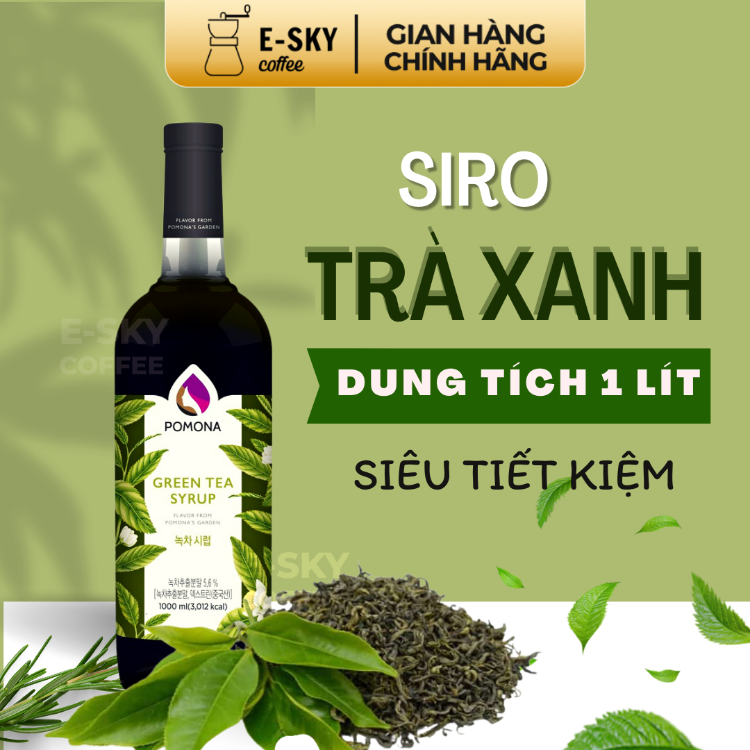 Siro Trà Xanh POMONA Green Tea Syrup Nguyên Liệu Pha Chế Hàn Quốc Chai Thủy Tinh 1 lít