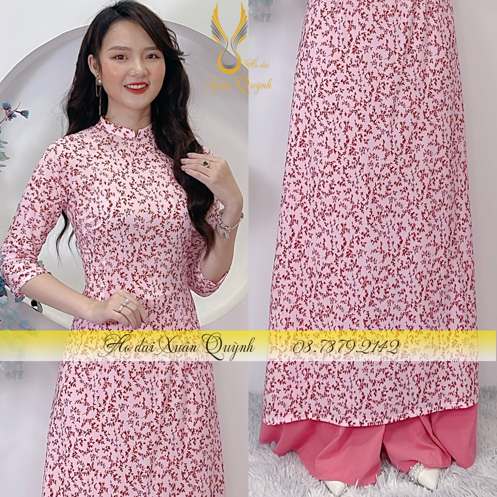 Áo Dài Hoa Nhí Hồng Trẻ Trung, Thanh Lịch, Duyên Dáng Lụa Habutai Cao Cấp K62