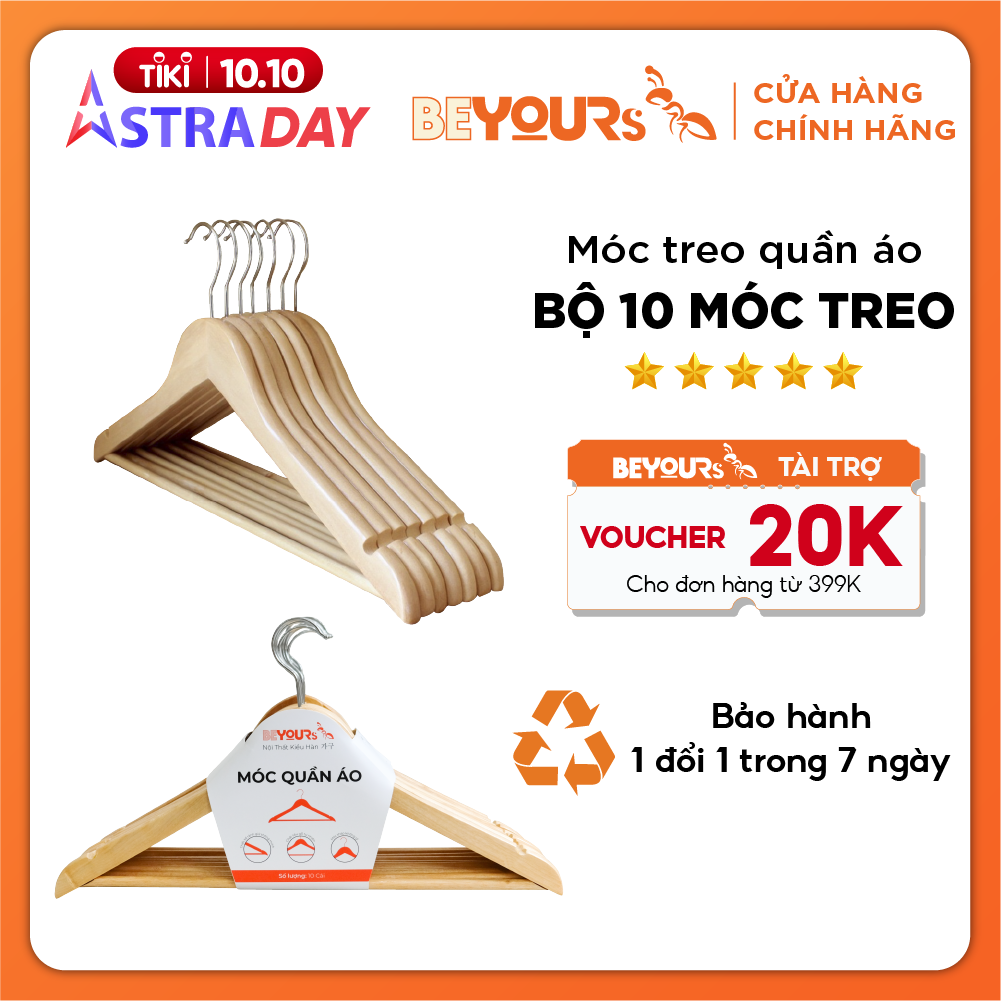 10 Móc Treo Quần Áo Đồ Gỗ BEYOURs - Móc Phơi Đồ - Nội Thất Phòng Ngủ