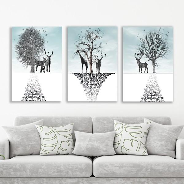 Tranh treo tường Canvas trang trí canvas Hươu Và Cây Tuyết 30x40cm