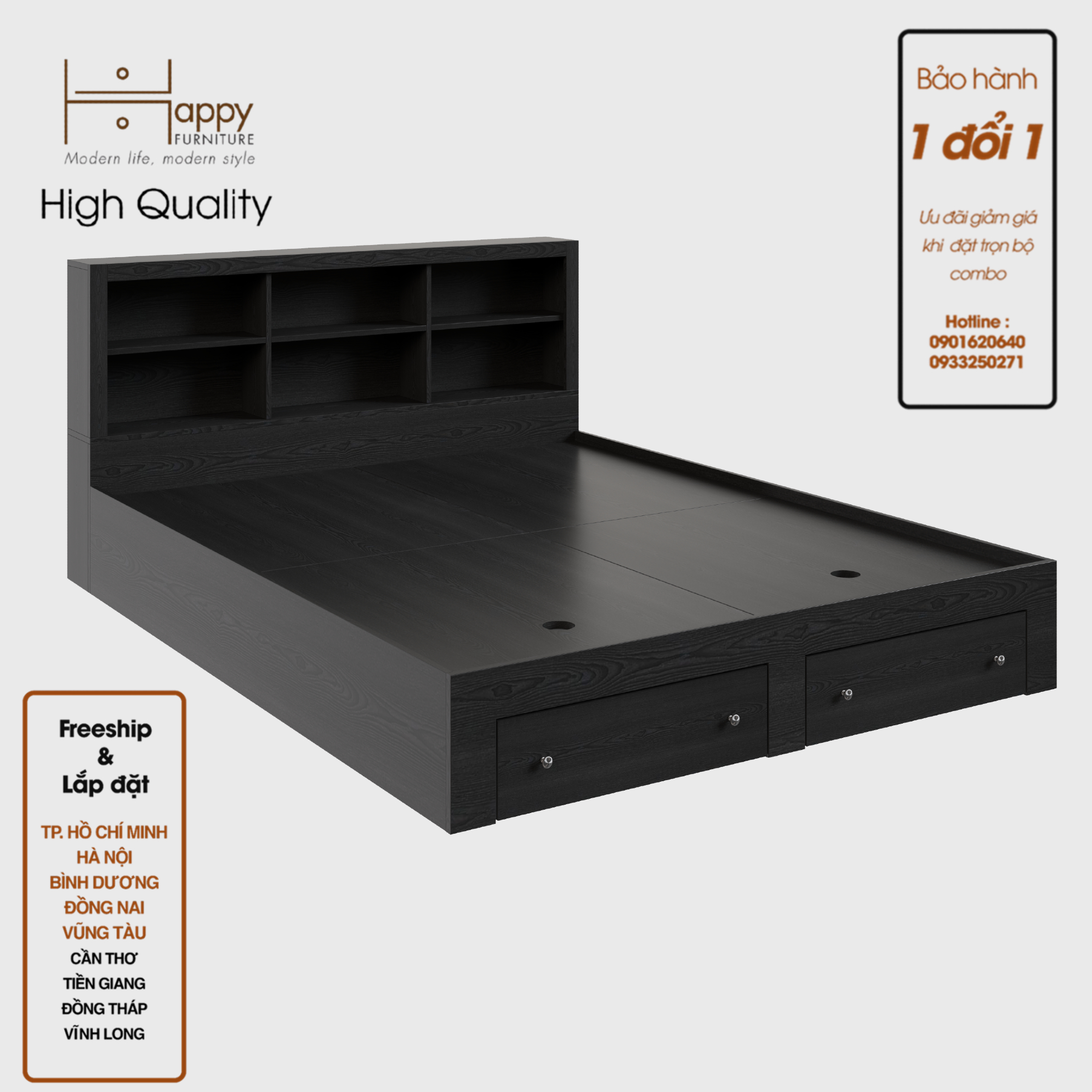 [Happy Home Furniture] FENNY, Giường ngủ -  kết hợp kệ đựng đồ, GNG_013, GNG_014, GNG_015, GNG_016