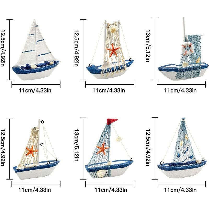 6PCS Thuyền buồm Trang trí thủ công Thuyền đánh cá bằng gỗ Đồ chơi đồ chơi đồ chơi cho trang trí nội thất sinh nhật