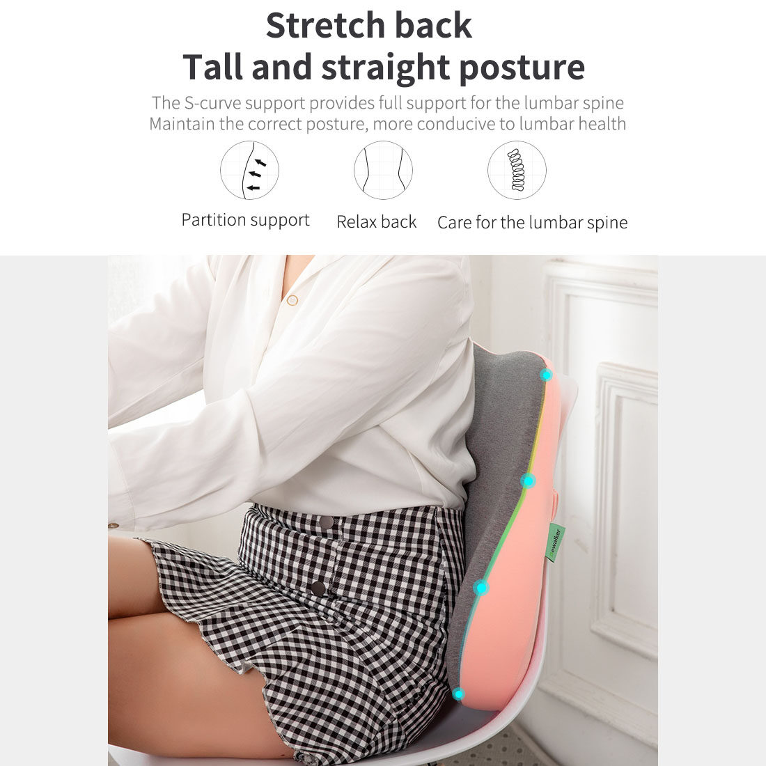 Gối lưng văn phòng Green S-Base Lumbar Support Cushion