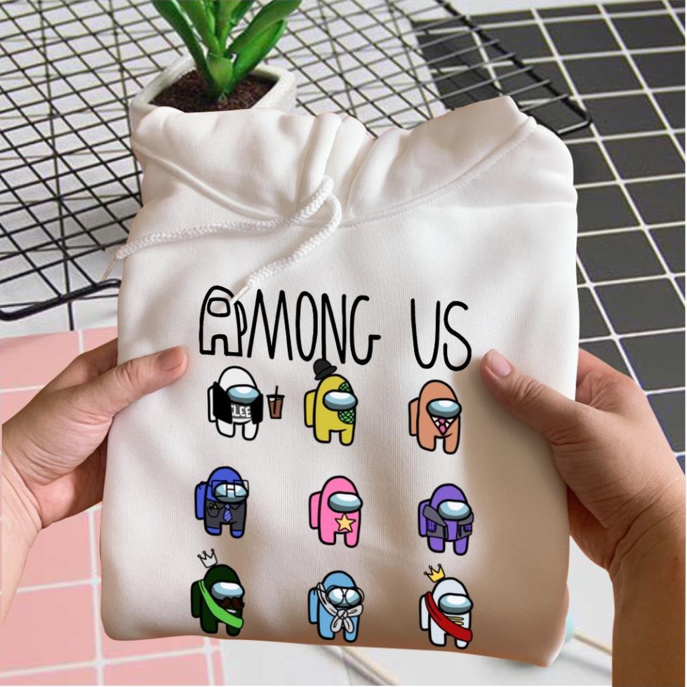 Áo Hoodie Among Us màu trắng cho bé trai bé gái chất liệu nỉ mềm mại