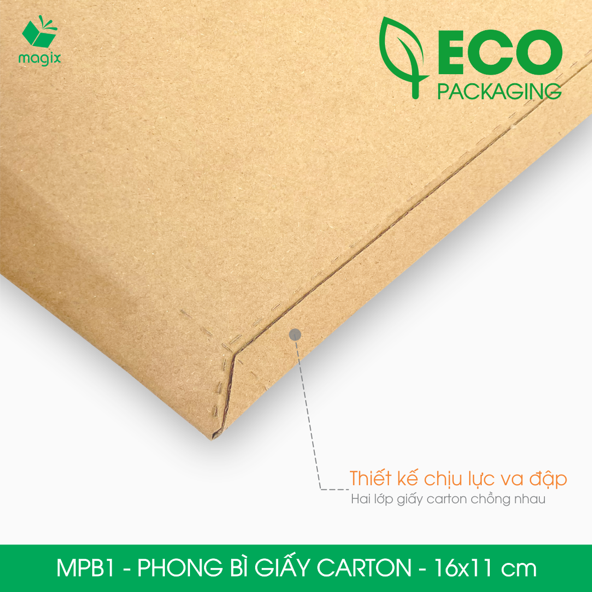 MPB1 - 16x11 cm - 60 phong bì carton đóng hàng - Bìa gói hàng, bìa cứng, bì thư | Magix Packaging