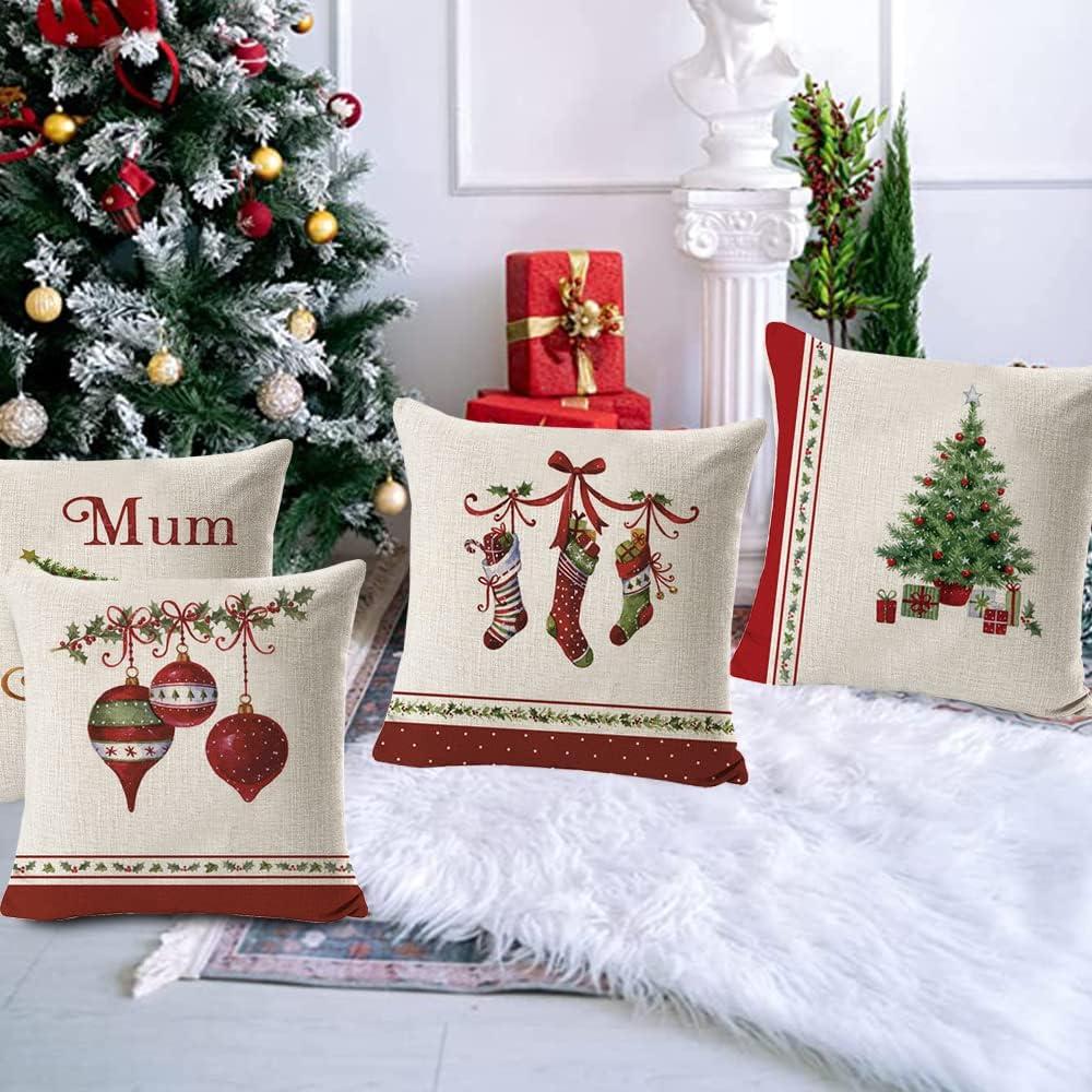 Bộ 4 Vỏ Gối Giáng Sinh, Vỏ Gối Giáng Sinh, Gối Trang Trí Giáng Sinh, Gối Trang Trí Mùa Đông, Vỏ Gối Merry Christmas, Vỏ Gối Trang Trí 45 x 45, Vỏ Gối Giáng Sinh Vải Lanh Mịn