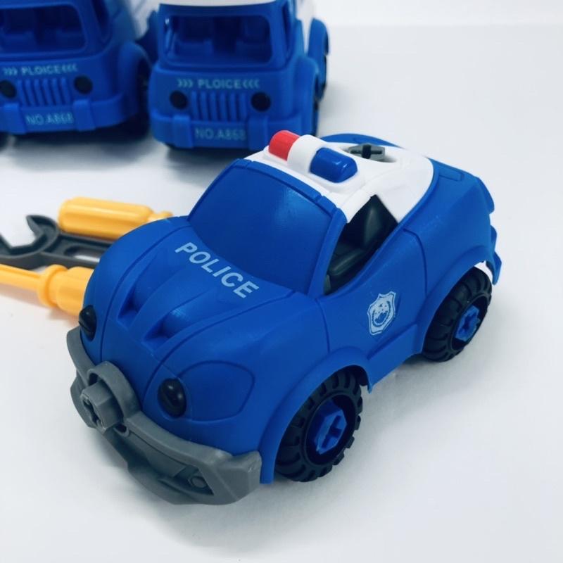 Xe ô tô cảnh sát, cứu thương, cứu hộ, combo 4 xe kèm cờ lê tua vít lắp ráp