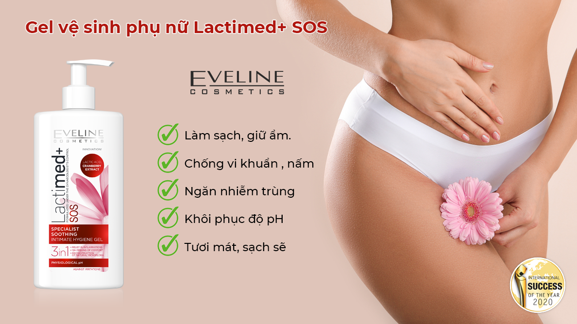 Gel vệ sinh phụ nữ Lactimed Eveline tăng cường bảo vệ chống lại vi khuẩn, nấm và nhiễm trùng - Chai 250ml