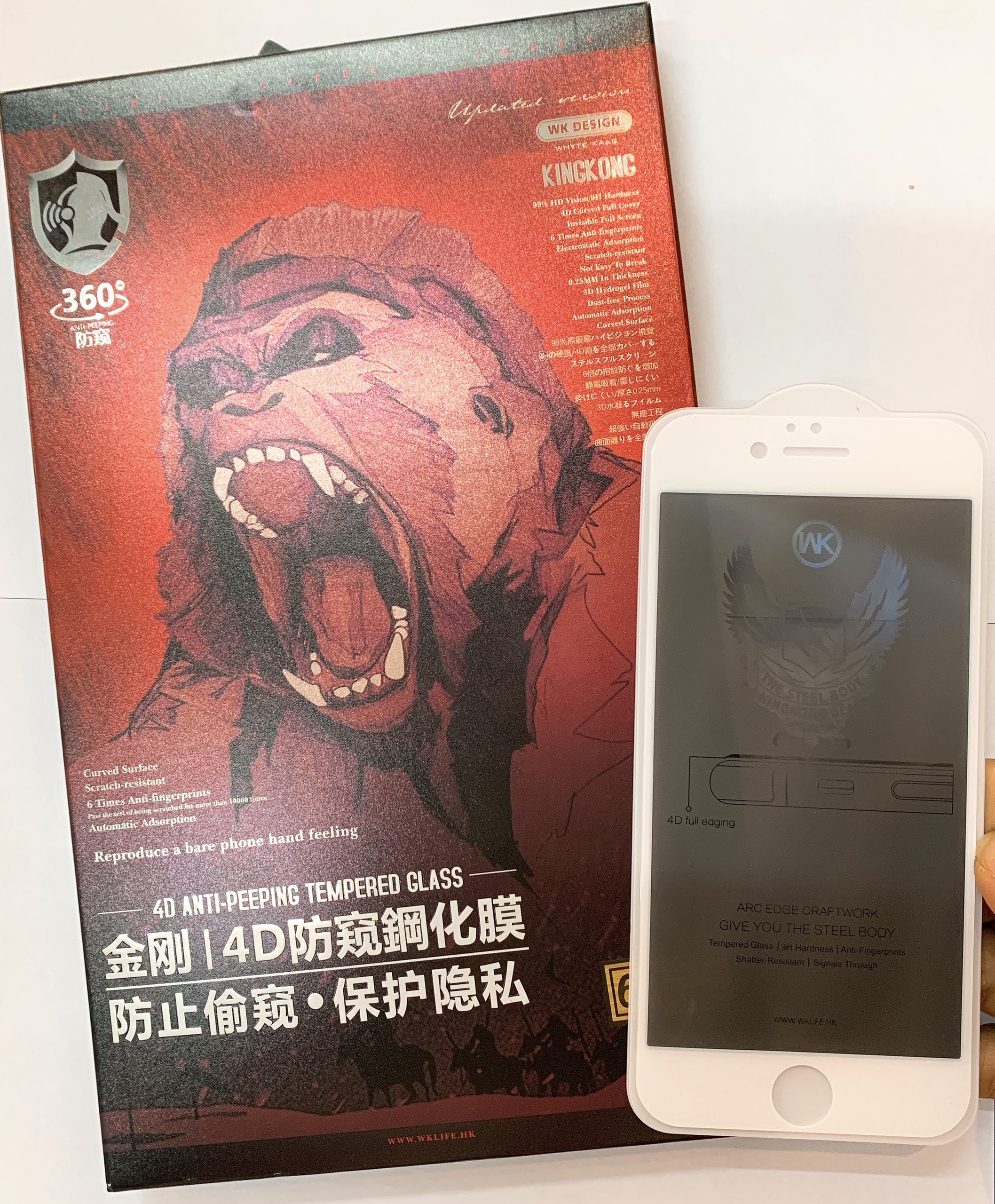 Kính Cường Lực Anti Peeping - Chống Nhìn Trộm WK KingKong Đỏ Dành Cho Các Dòng IPHONE Từ 6-XS Max - Hàng Nhập Khẩu