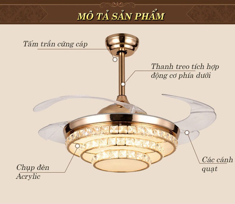 Đèn quạt trần SINER hiện đại, tiện dụng cánh cụp xòe với 3 chế độ ánh sáng