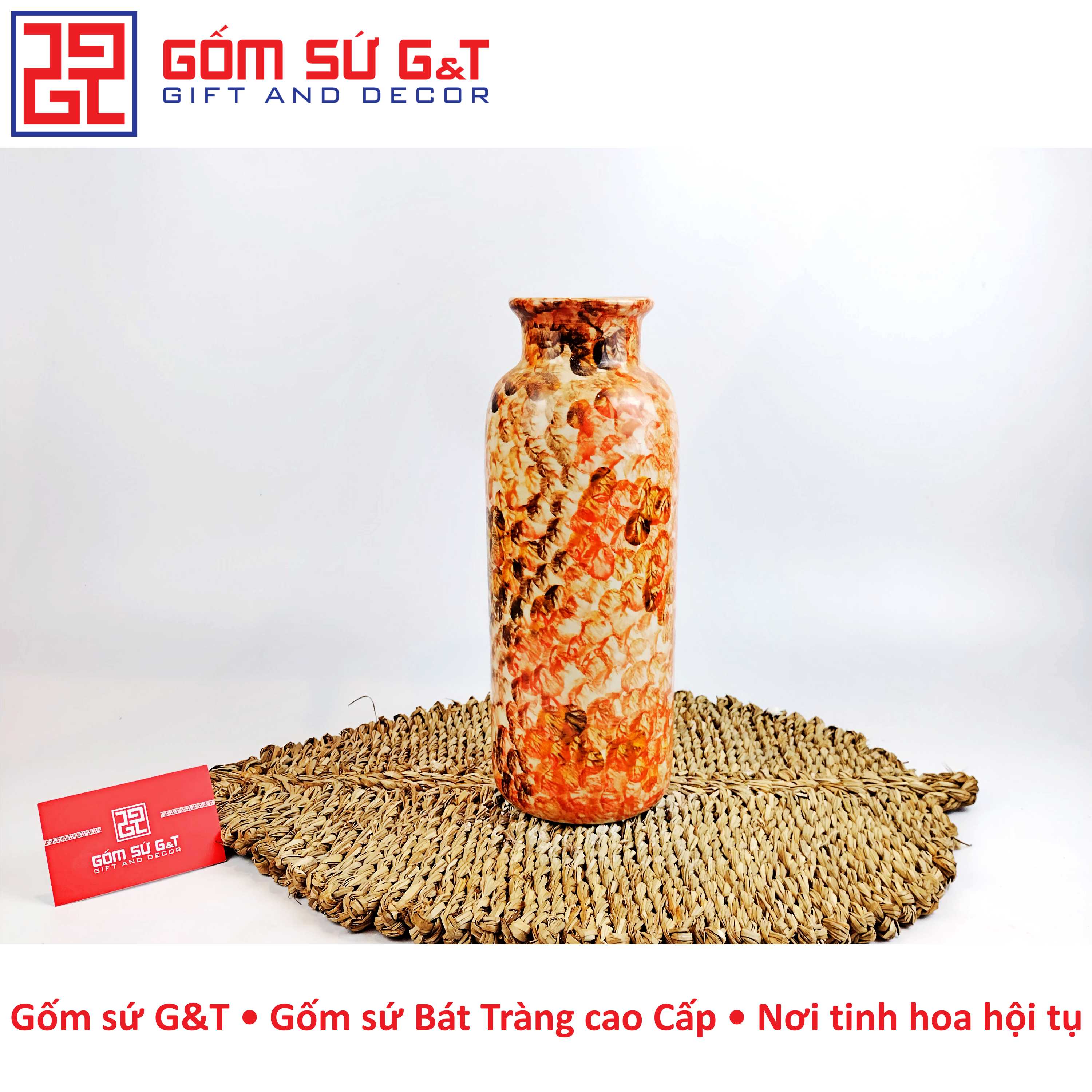 Lọ hoa dáng phích cổ cao vẽ hoa hồng Gốm Sứ G&T