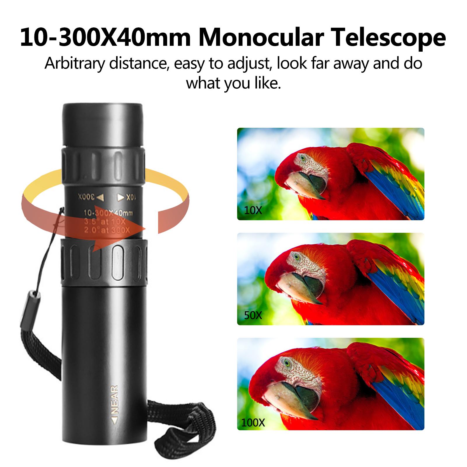10-300X40mm Monocular Telescope with Smartphone Holder Tripod for Bird Watching Hunting Camping Hiking Travelling