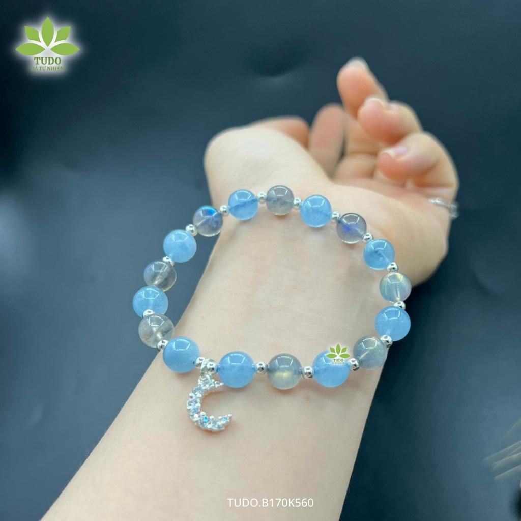 Vòng Tay Bạc Nữ Charm Bạc Mặt Trăng TUDO B170K560 Aqua, Xà Cừ cho Mệnh Thủy Mộc