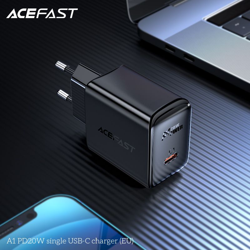 Adapter Sạc Acefast PD 3.0 20W 1 Cổng Chuôi Tròn EU A1 - Hàng Chính Hãng