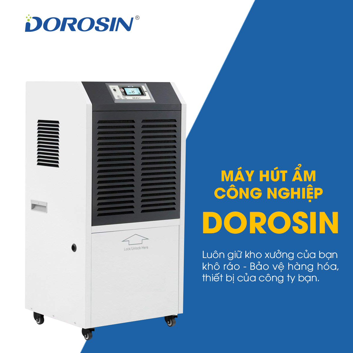 Máy hút ẩm công nghiệp Dorosin Airko ERS-890LS- công suất 90 lít/ ngày - diện tích dùng 110-150m2 - HÀNG NHẬP KHẨU CHÍNH HÃNG