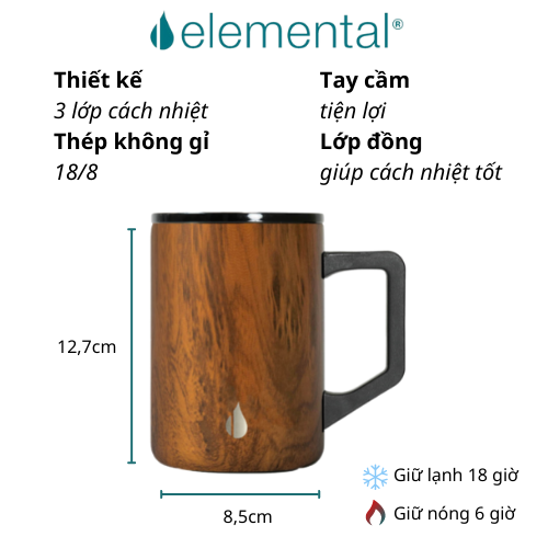 Cốc giữ nhiệt Elemental Summit 470ml màu vân gỗ, giữ nhiệt vượt trội, an toàn sức khỏe