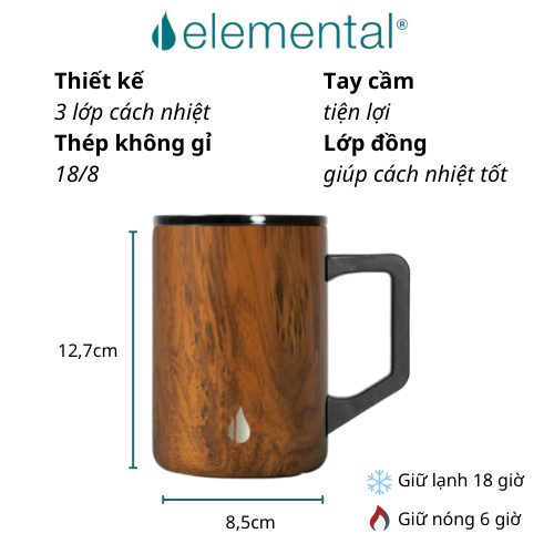 [Thương hiệu Mỹ_Hàng chính hãng] Cốc giữ nhiệt Elemental Summit 470ml màu vân gỗ, giữ nhiệt vượt trội, an toàn sức khỏe