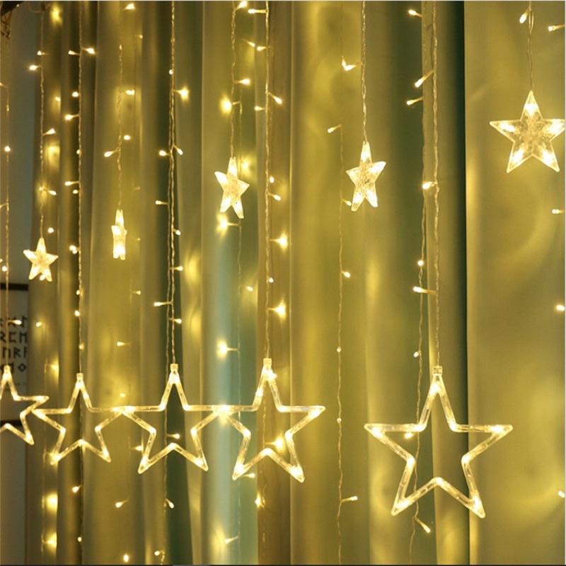 Dây đèn led hình ngôi sao trang trí lều, rèm - Dây đèn chớp trang trí quán cafe, decor phòng khách phòng ngủ Noel Tết.
