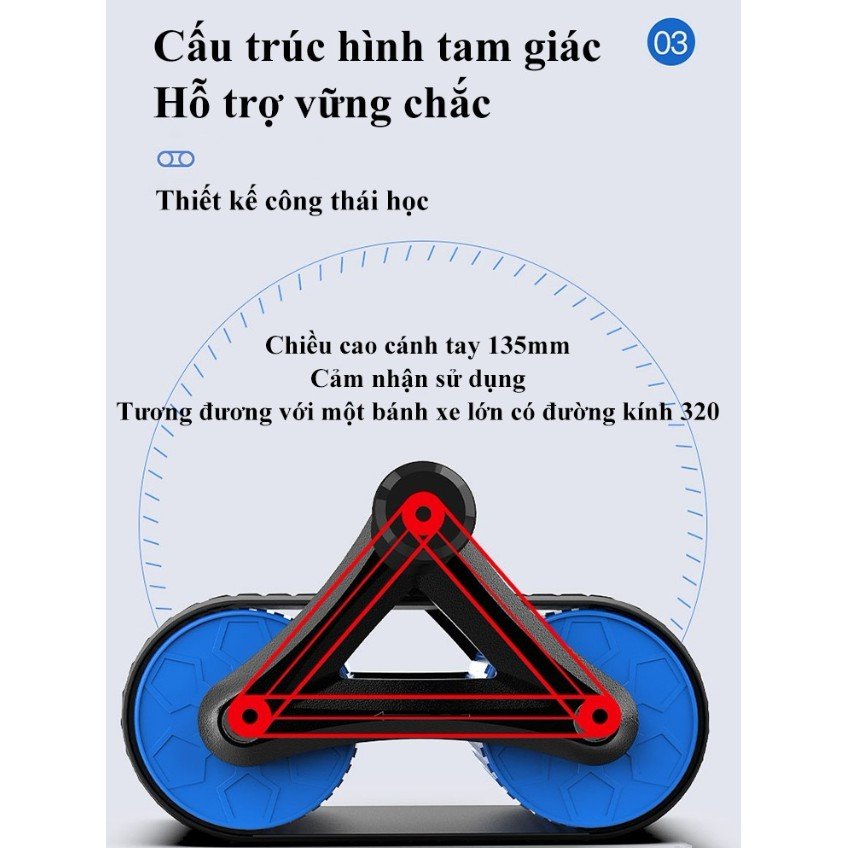 Con Lăn Tập Cơ Bụng 2 Bánh Băng Tải Tích Hợp Phanh Trợ Lực + Kèm Thảm Lót Gối (video chân thực)