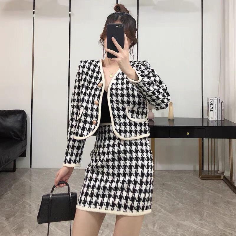 Set áo dạ lửng + chân váy ôm hoạ tiết ziczac B-A-M STORE