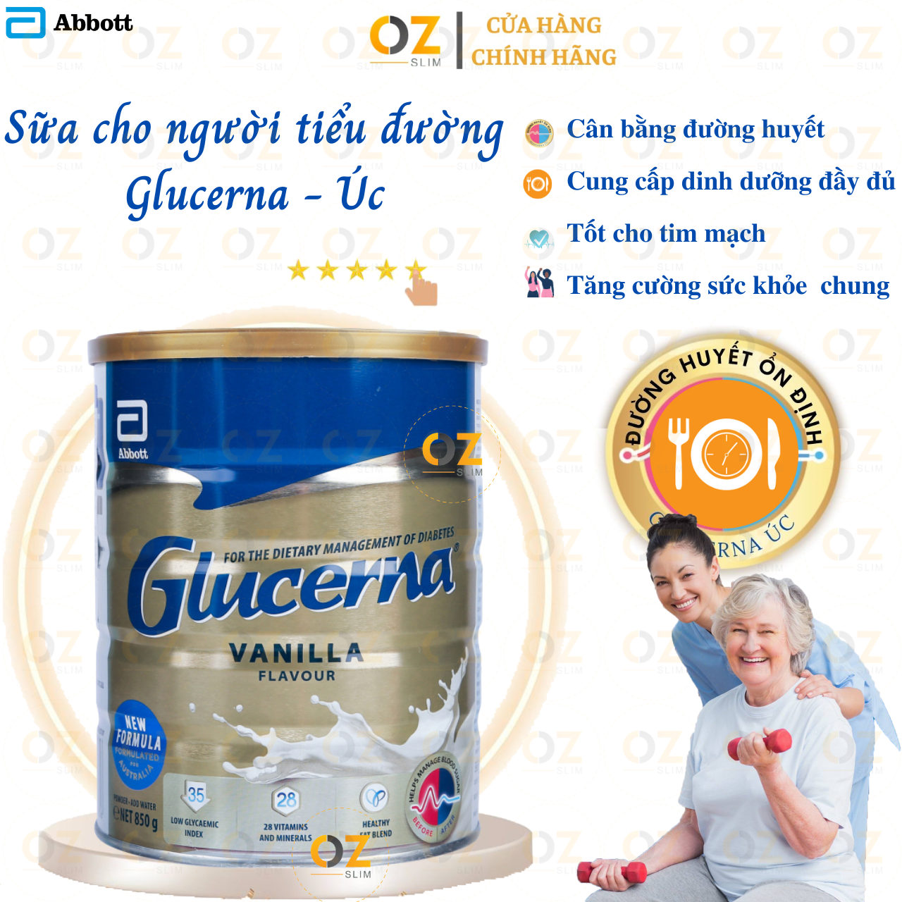 Sữa dành cho người tiểu đường Glucerna Úc Bổ sung dinh dưỡng, cân bằng đường huyết, tạo sức khỏe tim, tiêu hóa, tăng sức khỏe chung - OZ Slim Store